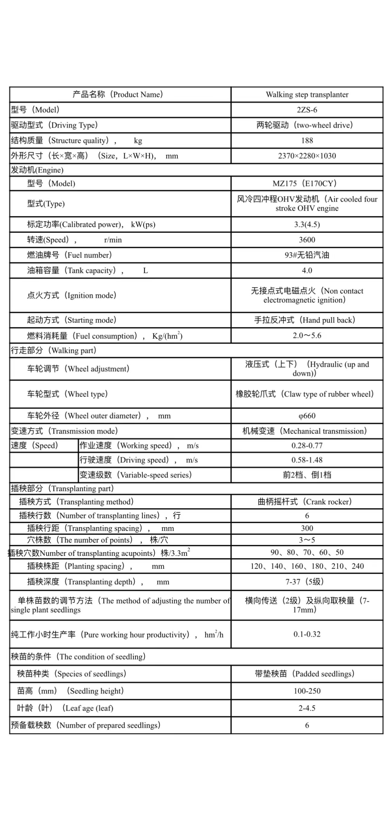 2ZS-6技术参数